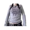 Camiseta Elegante de Manga Larga con Estampado de Ala de Pluma Vintage, Corte Ajustado, para Viajar, Exportación Europea y Americana Amazon, Cuello Redondo, con Pedrería