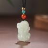 Pingente Pixiu de Jade Hetian para Homens e Mulheres, Pingente Pequeno Pixiu de Jade Verde e Branco Overlord, Pingente de Jade, Pingente de Jade