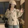 Casaco Trench Coat Elegante Versátil Slimming de Outono 2026 Estilo Francês Nicho Gola Alta Retrô Britânico para Mulheres