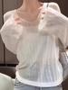 Blusa de Proteção Solar Relaxada e Levemente Transparente para Mulheres Verão 2025 Bainha com Recorte de Orelha Top Solto para Usar por Baixo Camiseta Leve de Manga Longa