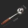 Espátula de acero inoxidable 304 cuchara para sopa espátula para cocinar en casa nuevo mango de madera juego de utensilios de cocina concha para sopa grande venta al por mayor