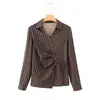 Ins Transfronterizo Europeo y Americano 2026 Nueva Moda Elegante Ropa de Mujer Retro Francés Ajustado Ceñidor de Cintura Raya Manga Larga Camisa
