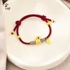 Pulsera de Hilo Rojo de la Fortuna Caballo de la Suerte con Cuentas Ojo de Gato de Cobre Chapado en Oro, Joyería de Mano Tejida Estilo Chino Nuevo