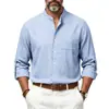 Camisa casual de lino para hombre, de manga larga, con cuello mao, ajuste holgado, transpirable, para primavera y otoño, estilo europeo y americano, para Amazon, para vacaciones y uso diario/de oficina.