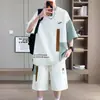 Conjunto casual deportivo de manga corta para adolescentes hombres, conjunto a juego de camiseta y shorts de talla grande, moderno, holgado, de verano
