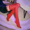 Meias Oleosas Cor da Pele Brilho Seda Costuradas Meias Finas Femininas Peroladas Brilhantes Meias Altas Acima do Joelho Coxa