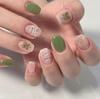 Fresh Green Pastoral Green Leaf Nail Art Patch Primavera e Verão Novo All-match Short Dressing Nail Pieces 24 Unhas Postiças