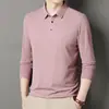 Camiseta de Manga Larga con Cuello Camisero para Hombre, Primavera y Otoño 2026, Color Sólido, Delgada, Casual, Camisa Base para Hombres Jóvenes y de Mediana Edad