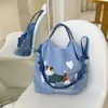 Bolsa de Lona Bordada Ecológica Grande Capacidade Nylon Transversal Tote Bolsa de Ombro para o Dia a Dia Compras Bolsa Tote