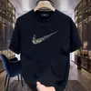 Camiseta Masculina Pesada de Manga Curta High-End Moda Verão 2025 Estampada Marca Americana Trendy Camiseta de Meia Manga para Homens