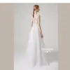 Vestido de Novia Blanco Ligero con Encaje de Mariposas, Estilo Francés, Cola Pequeña, Sencillo Vestido de Noche para Mujer