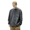 Camiseta Pesada 280g Manga Longa para Homens Design Retro Americano Camada Interna Base Camada Solta Gola Redonda Top Atacado