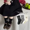 Meias Infantis Estilo Coreano Delicadas Meias Estampadas com Laço Algodão Penteado Meias 3/4 Absorventes de Suor e Respiráveis Outono e Inverno Novo Estilo