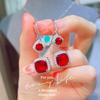 Pendientes de Rubí Simulado Europeos y Americanos Transfronterizos de Tiktok Pendientes Cuadrados Fertilizantes de Diamante Amarillo de la Suerte Acuamarina Larga