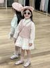 Conjunto de Niña Estilo Coreano 2024 Otoño Sentido del Diseño Vestido Camisa Empalmado Top de Tirantes de Punto Rosa Camisola Dos Piezas