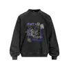Sudadera con capucha de Flor Frita para hombre Estilo Retro Graffiti Americano Estampado de Letras Holgada Casual Cuello Redondo Sudadera Primavera y Otoño Estilo Urbano