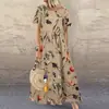 Vestido de Manga Corta con Cuello Redondo y Estampado Floral Vintage para Mujer 2024 Comercio Exterior Transfronterizo Amazon Wish Sitio Independiente