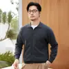 Cárdigan de Cachemira 100% Cachemira Pura Otoño/Invierno Moda Masculina Retro Cuello Polo Tejido Abrigo Suéter Cálido