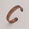 Set de Pulsera y Anillo Magnéticos Transfronterizos, Pulsera Magnética con Diseño de Flor, Joyería Unisex Estilo Retro Cepillado de Cobre Rojo Antiguo