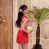Chica Dulce Transfronterizo Corea del Sur Tela de Toalla Gama Alta Color Sólido Holgado Pantalones de Playa Traje de Baño Casual de Tres Piezas para Mujeres