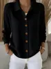 Jaqueta Camisa Feminina Casual Versátil Botões Gola Lapela Cor Sólida Padrão Waffle Outono Inverno Novo Cruzamento Europeu e Americano