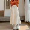 Nuevo falda midi plisada versátil de otoño e invierno, cintura alta estilo coreano, dobladillo ancho, falda de lana tejida cálida y gruesa, falda larga