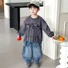 Moletom Colorido Microfone Primavera e Outono para Meninos 2026 Nova Primavera Estilo Coreano Tendência Cool Camiseta Básica Top Moda para Meninos