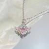 Collar colorido con alas de corazón y diamantes de color rosa cereza para mujer, moda de otoño, exquisita cadena de clavícula con incrustaciones de diamantes para novia