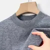 Suéter de Lana Pura Fina de Punto para Hombre de Primavera y Otoño, Cuello Redondo, Manga Larga, Camiseta Interior Base para Hombre