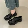 Sapatos de Couro Jk Pretos Britânicos Estilo Francês para Mulheres, Outono e Inverno Petite Estilo College Plataforma Aumentadora de Altura Loafers