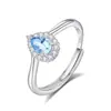 Anel de Prata Esterlina 925 para Mulheres Incrustado com Pedra de Cristal Natural Gota d'Água 4*6 Anel de Luxo Acessível Design para Roupas de Trabalho Joia de Mão de Ponta
