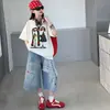 Conjunto Casual de Verano para Niñas 2026 Nuevo Estilo para Niñas Mayores, Conjunto de Dos Piezas con Pantalones Anchos Cortos y Camiseta de Manga Corta