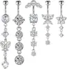 Set de 8 Piezas Más Vendido de Amazon de Combinaciones de Anillos para el Ombligo de 5 Piezas Flor Mariposa Corazón Forma de Lazo Incrustado con Circonita Anillo para el Ombligo
