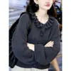 Nuevo cárdigan de punto estilo coreano Otoño/Invierno 2026 para mujer, con volantes, encaje, cuello de muñeca y botones, suéter juvenil