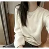 Suéter de Punto para Mujer 2026 Nuevo de Lana Pura, Estilo Suave y Dulce, para Otoño e Invierno, Cuello Redondo, Color Sólido, Top Adelgazante y Versátil