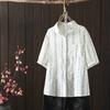 Verano 2025 Nuevo Hilo Doble Estampado Floral Algodón Suelto Mujer Solapa Manga Corta Camisa Cárdigan