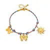 Moda Creativa Casual Cuerda de Color Tejida a Mano Lazo Chapado en Oro Colgante de Sol Pulsera de Joyería de Acero Inoxidable