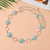 Acessório de corrente de cintura de metal estilo boêmio vintage transfronteiriço, corrente de barriga estilo étnico para mulheres, cinto corporal turquesa