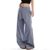 Pantalones Plisados Azules a Cuadros Nuevos 2025, Pantalones Casuales Delgados para Mujer, Pantalones Holgados Amplios de Pierna Ancha Estilo Americano Relajado de Verano