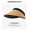 Sombrero de Sol de Vinilo de Ala Ancha para Mujer, Verano, Anti-UV, Parte Superior Abierta, Sombrero de Paja para Ciclismo y Playa, Parasol, Sombrero de Sol