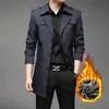 Gabardina de longitud media para hombre para otoño e invierno con cuello de solapa, estilo británico, forrada de polar, moderna y casual, adecuada para hombres jóvenes y de mediana edad