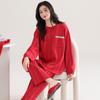 Nuevos Pijamas 2025 para Mujer, Primavera y Otoño, Ropa de Casa de Manga Larga de Algodón Puro, Traje para Mujer Año Animal Rojo Brillante