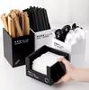 Caja de almacenamiento acrílica blanca y negra para tienda de té de leche y café, caja de almacenamiento para pajitas, pañuelos, cucharas, logo grabado serigrafiado