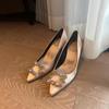 Versión de Piel de Oveja ~ Hebilla Cuadrada de Pedrería Punta Fina de Tacón Alto para Mujer Zapatos de Salón de Piel Genuina Zapatos de Salón Stiletto de Mujer Zapatos de Boda de Satén