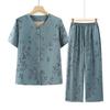 Roupas de Verão para Meia-Idade e Idosos, Conjunto de Camisa para Mãe, Conjunto de Duas Peças Solto Fino de Manga Curta, Roupas de Vovó, Roupas de Senhora Idosa