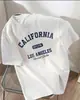 Camiseta de Algodón Puro para Mujer, de Manga Corta, Corte Holgado, Top Trendy de Cuello Redondo, Camiseta de Algodón Estilo Americano con Estampado de Letras de Manga Corta para Verano