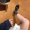 Zapatos de Cuero para Mujer Estilo Mamá Uva Aumentadores de Altura 5cm~ Tacón Grueso Mocasines Pequeños para Monedas