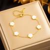 Pulsera de Flor Transfronteriza Europea y Americana Más Vendida, Elegante y Sencilla, Versátil Flor de Cinco Pétalos Multicolores Acero Inoxidable Chapado en Oro Pulsera para Mujer