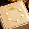 2024 nueva moda dulce todo partido cuatro colores trébol de cinco hojas accesorios diseño pulsera de acero de titanio chapada en oro joyería
