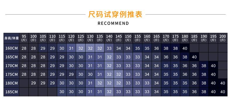 商务直筒牛仔长裤尺码推荐